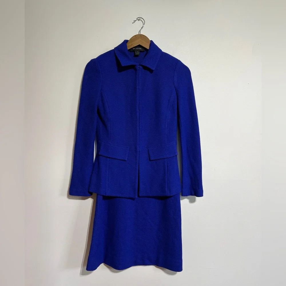 St. John Collection Royal Blue Wool Dress and Jacket - Picture 11 of 12